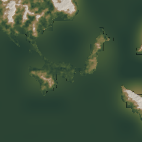 Shaded-relief view of the terrain around Bocas del Toro, 0101, Panama, the parcel boundary drawn in gold