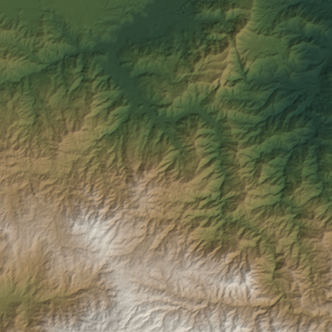 Shaded-relief view of the terrain around Orosi, Paraíso, Cartago Province, the parcel boundary drawn in gold